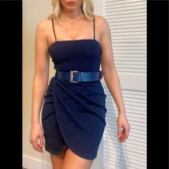 slim fit dress slacks Lady Black Tie - Novalee Mini - Navy - Hot Stone Lace-Up Dress